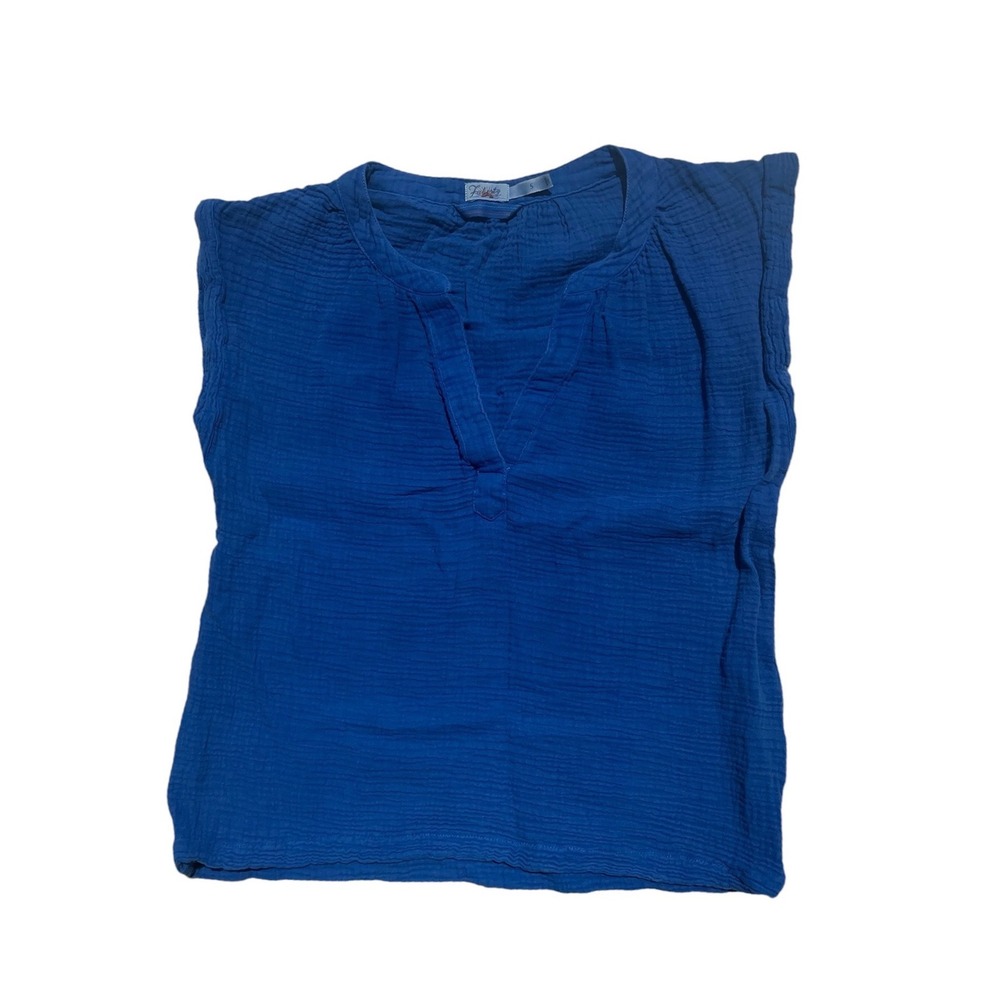 Faherty Womens Blue Linen Double Gauze Split V-Neck Sleeveless Tank Top Small
